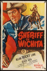 8e775 SHERIFF OF WICHITA 1sh '49 cool artwork of Sheriff Allan Rocky Lane w/stallion Black Jack!