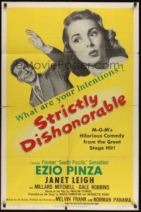 8e836 STRICTLY DISHONORABLE 1sh '51 what are Ezio Pinza's intentions towards Janet Leigh?