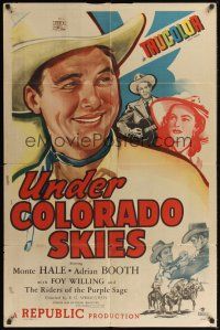 8e939 UNDER COLORADO SKIES 1sh '47 artwork of cowboy Monte Hale, pretty Adrian Booth!