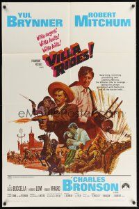 8e958 VILLA RIDES 1sh '68 art of Yul Brynner as Pancho & Robert Mitchum, Bronson, Sam Peckinpah!