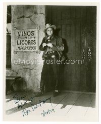 8h051 DON 'RED' BARRY signed 8x10 REPRO still '79 full-length portrait standing outside saloon!