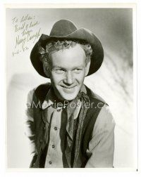 8h056 HARRY CAREY JR. signed 8x10 REPRO still '82 close up smiling portrait in cowboy costume!