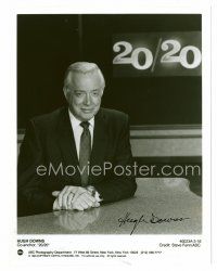 8h058 HUGH DOWNS signed 7x9 REPRO still '90s great portrait of the news anchorman at his desk!
