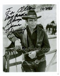 8h062 JAMES DRURY signed 8x10 REPRO still '85 great close portrait in cowboy outfit by fence!