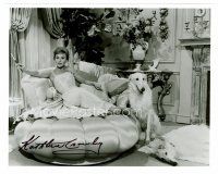 8h071 KATHLEEN CROWLEY signed 8x10 REPRO still '80s sexy smoking portrait with her two dogs!