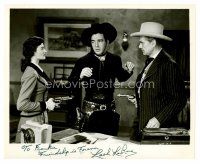 8h074 LASH LA RUE signed 8x10 REPRO still '80s c/u of the cowboy star cornered by two bad guys!