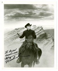 8h081 MORGAN WOODWARD signed 8x10 REPRO still '80s cool portrait in cowboy costume on horseback!