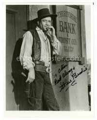 8h086 STEVE BRODIE signed 8x10 REPRO still '80s full-length smoking cowboy portrait by bank!