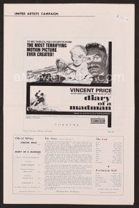 8h259 DIARY OF A MADMAN pressbook '63 Vincent Price in his most chilling portrayal of evil!