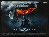 8j248 DARK KNIGHT DS British quad '08 Christian Bale as Batman in front of flaming building!