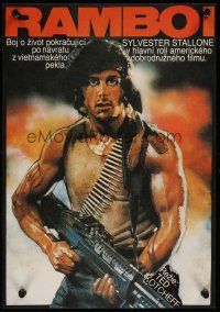 8j181 FIRST BLOOD Czech 11x16 '84 artwork of Sylvester Stallone as John Rambo by Jan Weber!