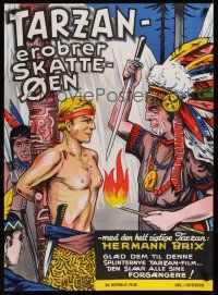 8j398 NEW ADVENTURES OF TARZAN Danish R60s artwork of Herman Brix & Native Americans!