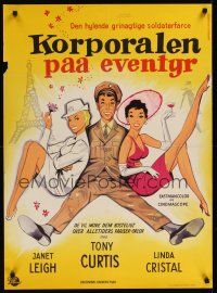 8j402 PERFECT FURLOUGH Danish '58 different art of Tony Curtis in uniform w/sexy Leigh & Cristal!