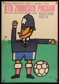8j441 CUP FEVER Polish 23x33 '65 David Bracknell, cool Zbikowski art of soccer football police!