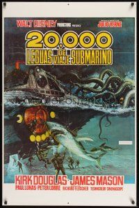8k008 20,000 LEAGUES UNDER THE SEA Spanish/U.S. 1sh R70s Jules Verne classic, art of deep sea divers!