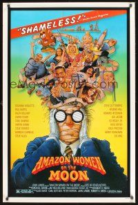 8k027 AMAZON WOMEN ON THE MOON  1sh '87 Joe Dante, cool wacky artwork of cast by William Stout!