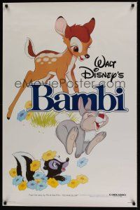 8k047 BAMBI  1sh R82 Walt Disney cartoon classic, great art with Thumper & Flower!
