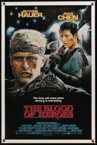 8k071 BLOOD OF HEROES  1sh '89 E. Sciotti artwork of football players Rutger Hauer, Joan Chen!