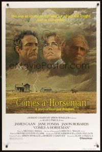 8k109 COMES A HORSEMAN  1sh '78 cool art of James Caan, Jane Fonda & Jason Robards in the sky!