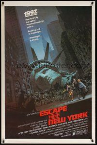 8k184 ESCAPE FROM NEW YORK  1sh '81 John Carpenter, art of decapitated Lady Liberty by Barry E. Jackson!