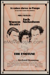 8k214 FORTUNE  1sh '75 cool artwork of Jack Nicholson & Warren Beatty, Stockard Channing!