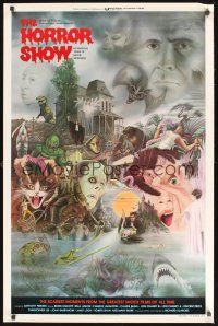 8k279 HORROR SHOW  1sh '79 great art of Lugosi, Hitchcock, Karloff, Chris Lee, and many more!