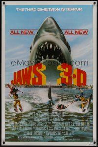 8k301 JAWS 3-D  1sh '83 great Gary Meyer shark artwork, the third dimension is terror!