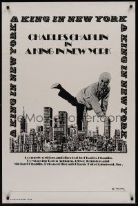 8k313 KING IN NEW YORK  1sh R73 great image of Charlie Chaplin over NYC skyline!