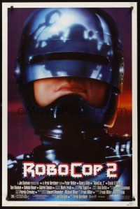 8k499 ROBOCOP 2  1sh '90 super close up of cyborg policeman Peter Weller, sci-fi sequel!
