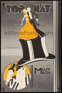 8k621 TOP HAT/MUSIC BOX  1sh '70s double-bill, Laurel & Hardy, great Hirschfeld & Reedy artwork!
