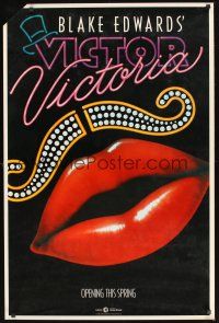 8k649 VICTOR VICTORIA teaser 1sh '82 Blake Edwards, cool lips & mustache art by John Alvin!
