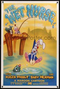 8k661 WET NURSE Kilian 1sh '88 Baby Herman goes fishing w/Roger Rabbit as the bait!