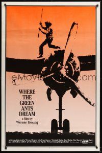8k663 WHERE THE GREEN ANTS DREAM arthouse 1sh '84 Werner Herzog, cool image of Aborigine on plane!