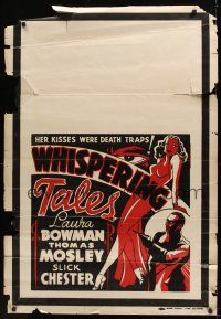 8k664 WHISPERING TALES  1sh '30s all black mystery, her kisses were death traps, great art!