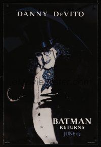 8m070 BATMAN RETURNS teaser 1sh '92 Danny DeVito as the Penguin!