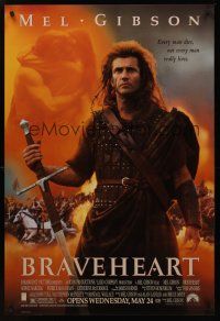 8m108 BRAVEHEART advance DS 1sh '95 cool image of Mel Gibson as William Wallace!