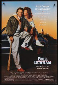 8m117 BULL DURHAM 1sh '88 great image of baseball player Kevin Costner & sexy Susan Sarandon!