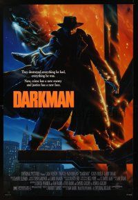 8m173 DARKMAN DS 1sh '90 directed by Sam Raimi, cool Alvin art of masked hero Liam Neeson!