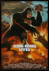 8m380 KING KONG LIVES 1sh '86 great artwork of huge unhappy ape attacked by army!