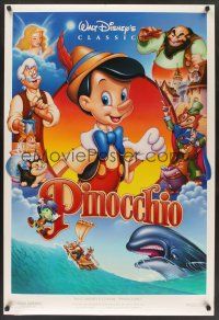 8m524 PINOCCHIO DS 1sh R92 Disney classic fantasy cartoon, cool Alvin artwork!