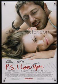 8m510 P.S. I LOVE YOU advance DS 1sh '07 romantic close-up of Hillary Swank and Gerard Butler!