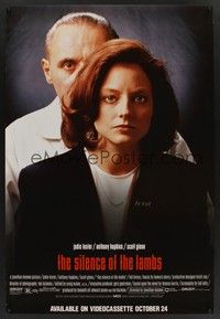 8m596 SILENCE OF THE LAMBS two-sided video 1sh '90 great image of Jodie Foster, Anthony Hopkins!
