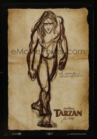 8m662 TARZAN teaser DS 1sh '99 Walt Disney, from Edgar Rice Burroughs, cool sketch art!