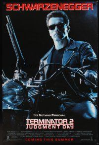 8m670 TERMINATOR 2 advance DS 1sh '91 Arnold Schwarzenegger on motorcycle with shotgun!