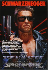 8m668 TERMINATOR 1sh '84 super close up of most classic cyborg Arnold Schwarzenegger with gun!