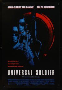 8m720 UNIVERSAL SOLDIER DS 1sh '92 cool close up of Jean-Claude Van Damme & Dolph Lundgren!