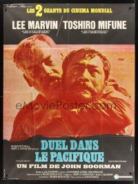 8p332 HELL IN THE PACIFIC French 1p '69 c/u of Lee Marvin choking Toshiro Mifune, John Boorman