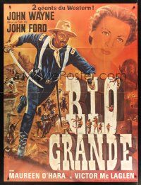 8p425 RIO GRANDE French 1p R60s artwork of John Wayne & Maureen O'Hara, directed by John Ford!