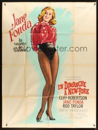 8p446 SUNDAY IN NEW YORK style B French 1p '64 different art of sexy Jane Fonda by Roger Soubie!