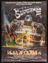 8p447 SUPERMAN III French 1p '83 cool different Berkey art of Christopher Reeve vs. robot!